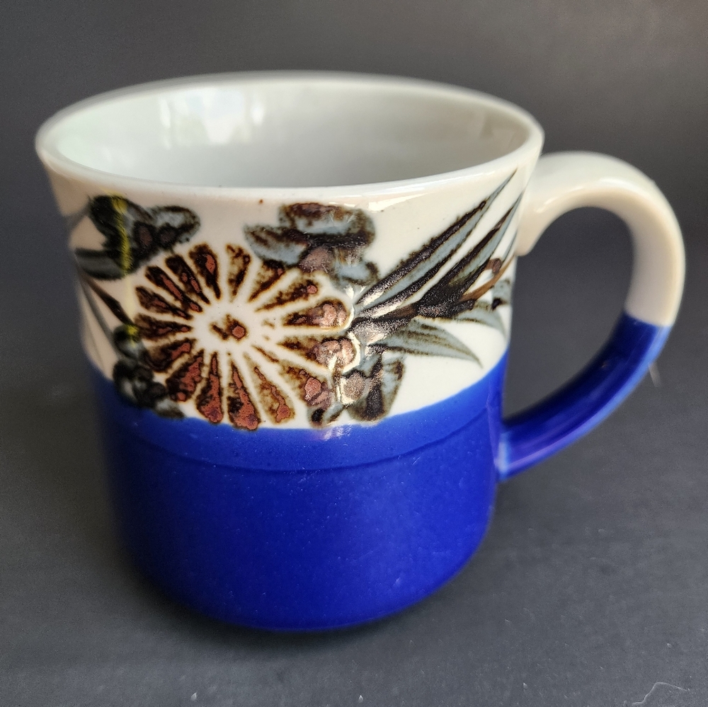 Vintage Stoneware Mug - Asian Style Stoneware Mug with Floral Design